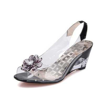 High Quality Woman Sandals Summer Ladies Jelly Pumps Wedge Flower Decoration Elegant Sandals for Female Women High Heels Shoes