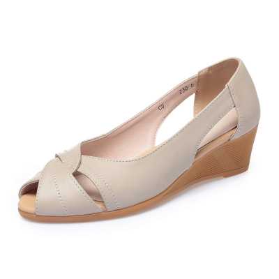 Women's Sandals Wedge 2021 New Summer Genuine Leather Open Toe Sandals Ladies Shallow Mouth Large Size Mom Sandals Women