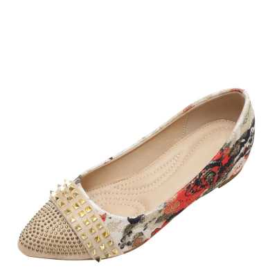 Rhinestone Rivet Non Slip Women Flat Shose Elegant Heel Sexy Shoes Pointed Toe Ladies Shoes Internal Increase Single Sho