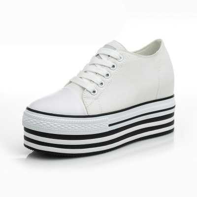 2021 Canvas Shoes Women's Spring Thick Bottom Fashion New Platform Casual Women Shallow Cross Tied Breathable White Shoes