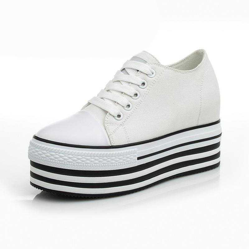 2021 Canvas Shoes Women's Spring Thick Bottom Fashion New Platform Casual Women Shallow Cross Tied Breathable White Shoes