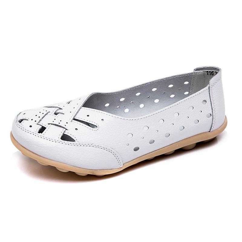 Casual Women Flats Shoes Female Genuine Leather Loafers Women's Shoes For Ladies Slip On Flat Loafers Cutout Zapatos De Mujer