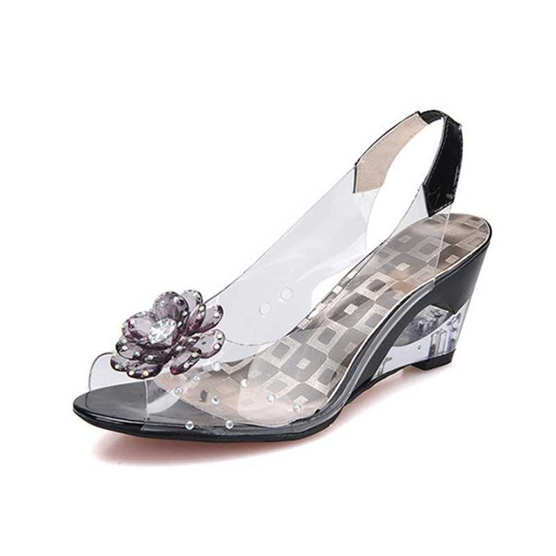 High Quality Woman Sandals Summer Ladies Jelly Pumps Wedge Flower Decoration Elegant Sandals for Female Women High Heels Shoes